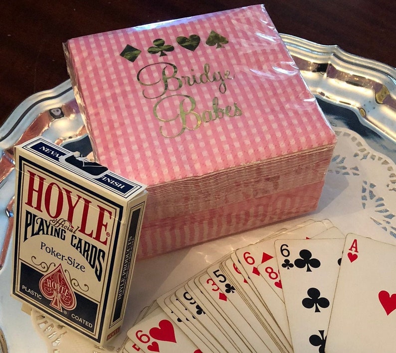 Bridge Themed Beverage Napkins. Card Game Gifts. Personalized Bridge Cocktail Napkins. Ladies