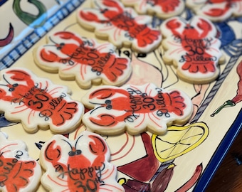 Quick Ship! Custom Crawfish Cookies. Louisiana Theme Cookies. Engagement and Wedding Party Desserts. Personalized Cookies with Crawfish.