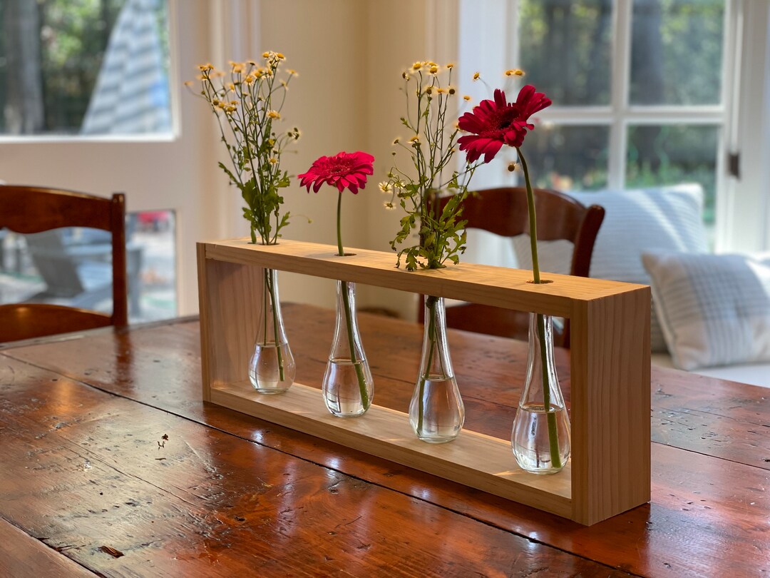 Modern Rectangular Vase. Sculptural Wood and Glass Floral Vase ...