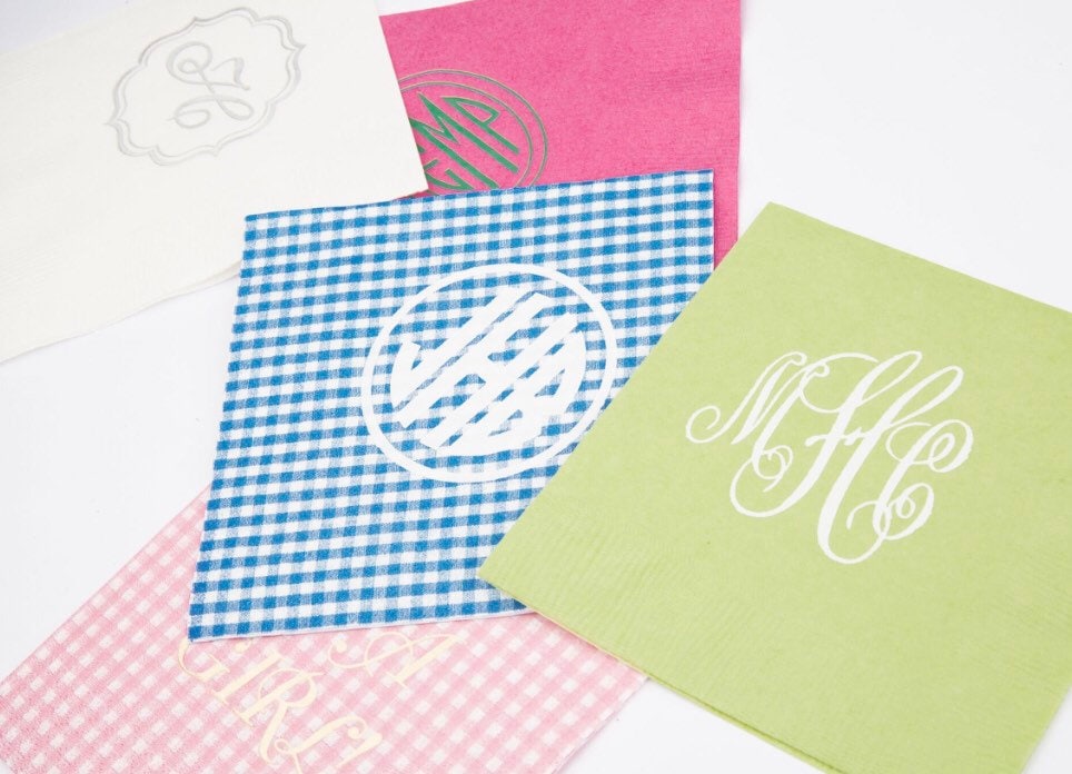 Monogrammed Paper Cocktail Napkins. Personalized Embossed Etsy Australia