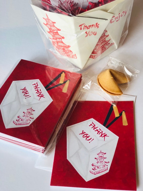 Printed Chinese Food Themed Stationery Chinese Take Out Box Painting Chinese New Year Note Cards Asian Themed Thank You Notes