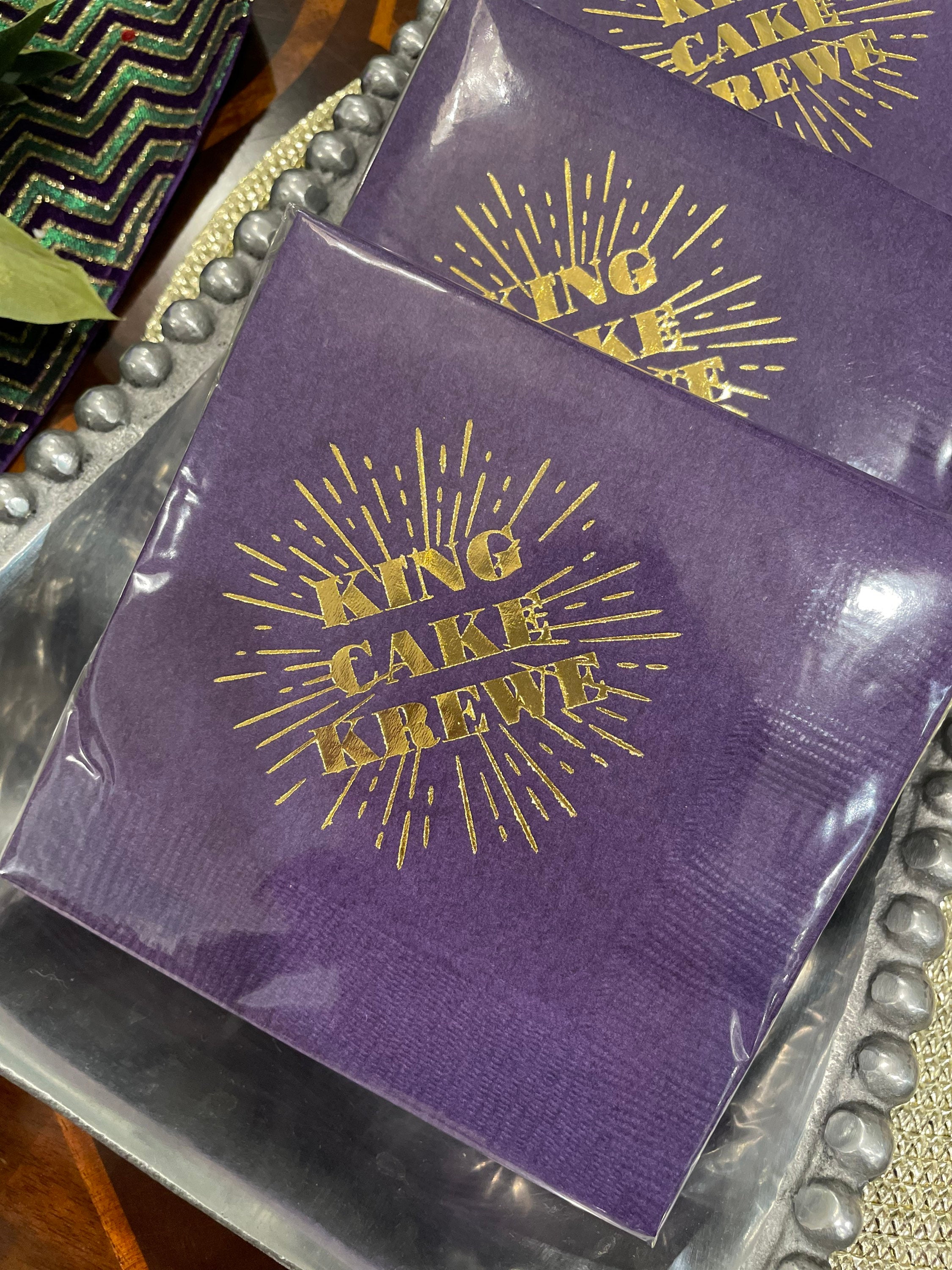 Mardi Gras Themed Paper Cocktail Napkins Napkins for Louisiana Party King Cake Krewe Themed Beverage Napkins Purple with Gold