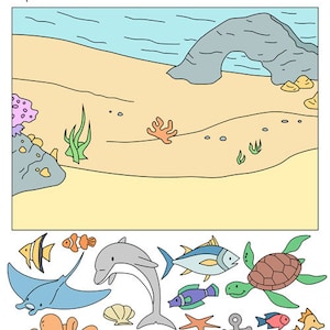 Sea Life Cut and Paste Activity and Coloring Pages - 24 Printables PDF