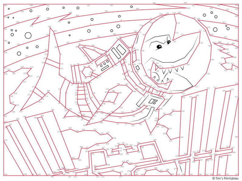 Space Shark Dot-to-Dot / Connect the Dots PDF 461 Dots image 2