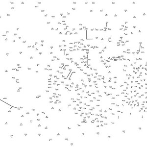 Puede incluir: Un rompecabezas de unir puntos en blanco y negro con números del 1 al 247. El rompecabezas está diseñado para crear una imagen de un velero.