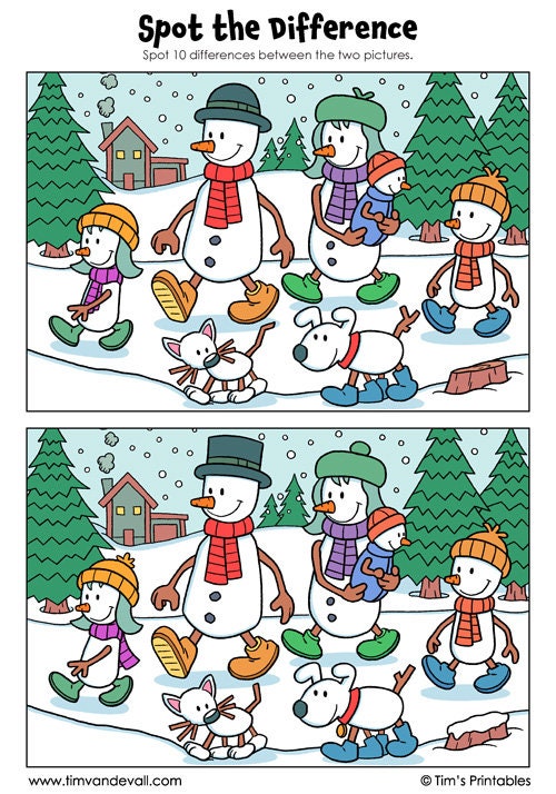 Spot the Difference Printable the Snowman Family - Etsy