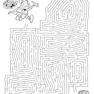 May include: A black and white printable maze activity for children featuring a cartoon character holding a treasure chest. The maze is titled "Treasure Hunt!" and includes the website "timvandevall.com" and the copyright "Tim's Printables".