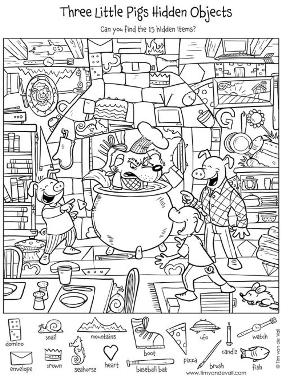 Hidden Objects Puzzle the Three Little Pigs Etsy UK