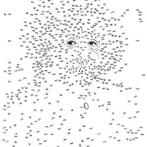 May include: A black and white connect the dots puzzle featuring a face with a beard. The numbers 1 through 400 are scattered around the image.