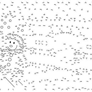 May include: A black and white connect the dots activity sheet featuring a snowman with a carrot nose, a hat, and a scarf. The numbers 1 through 400 are scattered around the image.