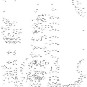 Könnte beinhalten: Schwarz-weiß Punkt-zu-Punkt-Puzzle mit einer detaillierten Illustration eines Dinosauriers. Das Bild enthält nummerierte Punkte von 1 bis 689, konzipiert für eine unterhaltsame und lehrreiche Aktivität. Der Text "Tim's Printables" befindet sich unten rechts.