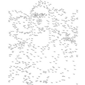 Peut inclure: Un puzzle noir et blanc à relier les points représentant un monstre de dessin animé avec une grande bouche et des yeux. Le puzzle comporte des numéros de 1 à 700.