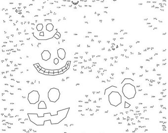 May include: A black and white connect-the-dots activity sheet featuring three jack-o'-lantern faces. The numbers 1 through 537 are scattered around the page, with lines connecting the numbers to form the jack-o'-lantern faces.