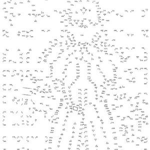 Op de afbeelding: Een zwart-witte verbind-de-stippen puzzel met nummers 1 tot en met 711. De puzzel is gevormd als een vlinder.
