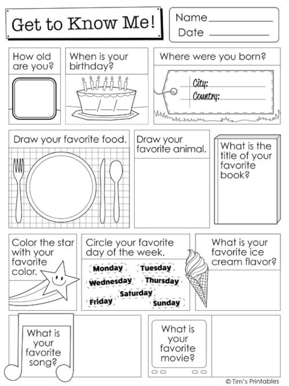 Get to Know Me Questions Packet – Tim's Printables