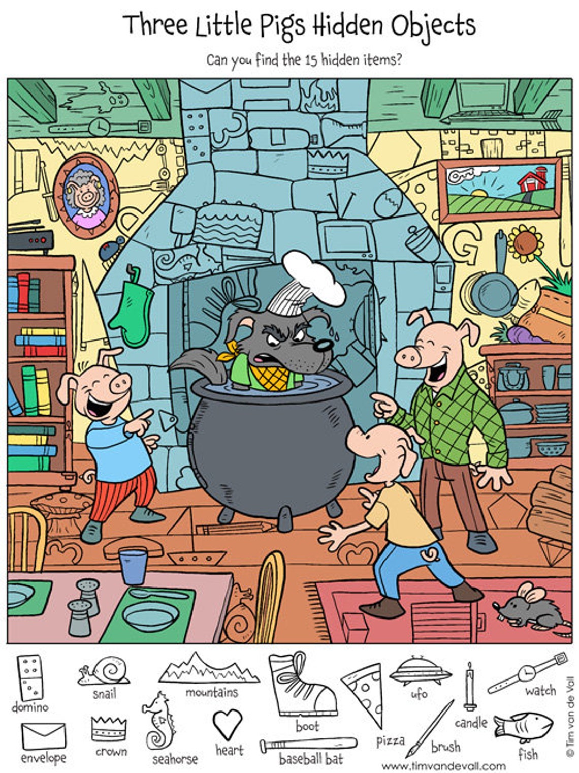 Hidden Objects Puzzle the Three Little Pigs Etsy Hidden Objects Puzzle the Three Little Pigs Etsy