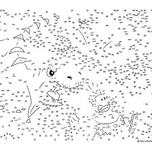 May include: A black and white connect-the-dots puzzle featuring a dragon and a small creature. The numbers 1 to 250 are scattered around the image.