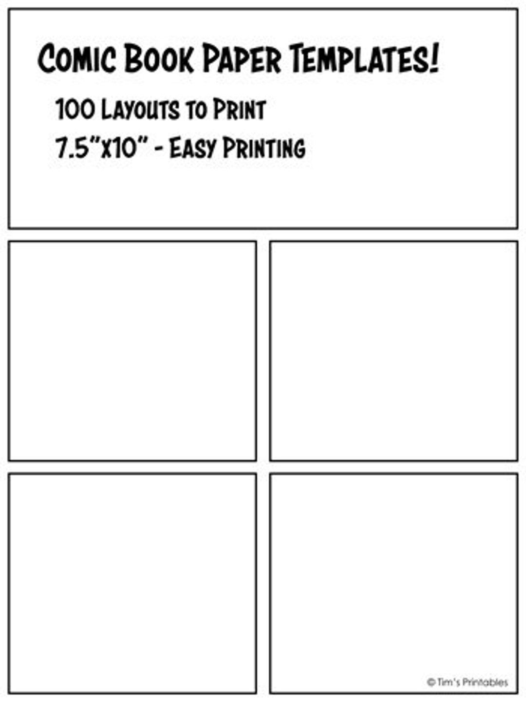 Comic Book Paper Templates - 100 Printable Layouts for Kids by Tim's  Printables