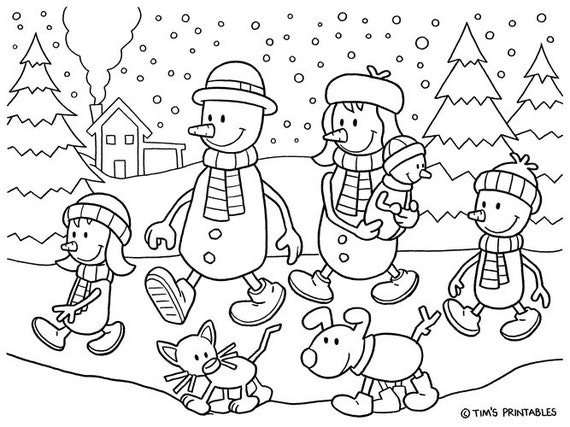 Snowman Family Coloring Page