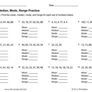 Mean, Median, Mode, Range Worksheets PDF | 3 Printable Worksheets - Etsy