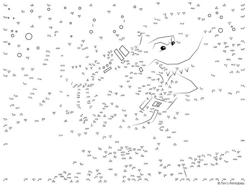 Space Shark Dot-to-Dot / Connect the Dots PDF 461 Dots image 1