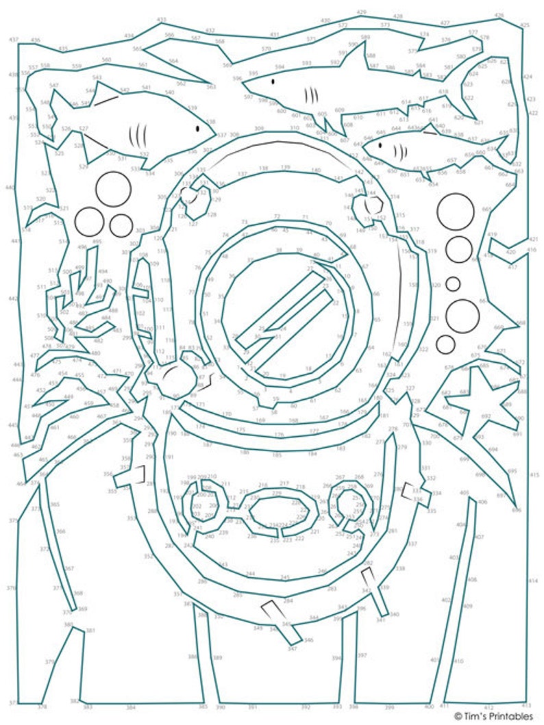 Deep Sea Diver Dot-to-dot / Connect the Dots - 701 Dots - Etsy