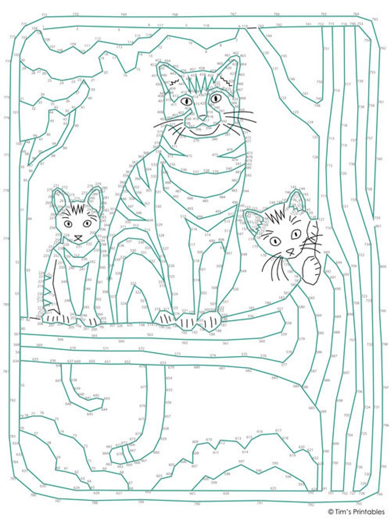 Cat With Kittens Dot-to-dot / Connect the Dots - 801 Dots - Etsy