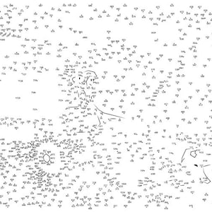May include: Black and white dot-to-dot puzzle featuring a detailed illustration of a person. The image is filled with numerous numbered dots, ranging from 1 to over 1000, creating a challenging activity for all ages. The text "Tim's Printables" is in the bottom right corner.