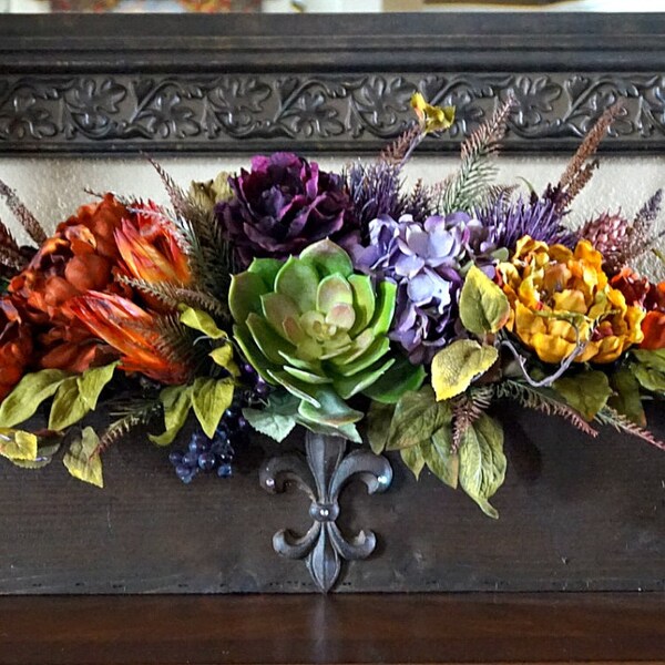 Tuscan Wood Box Floral Dining Table Centerpiece Flower Arrangement Wedding