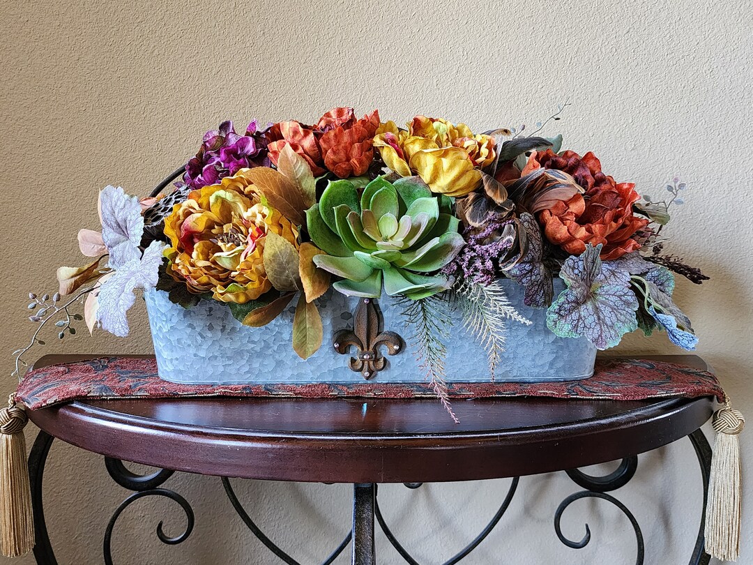 Succulent Peony Hydrangea Tuscan Garden Centerpiece Floral Table