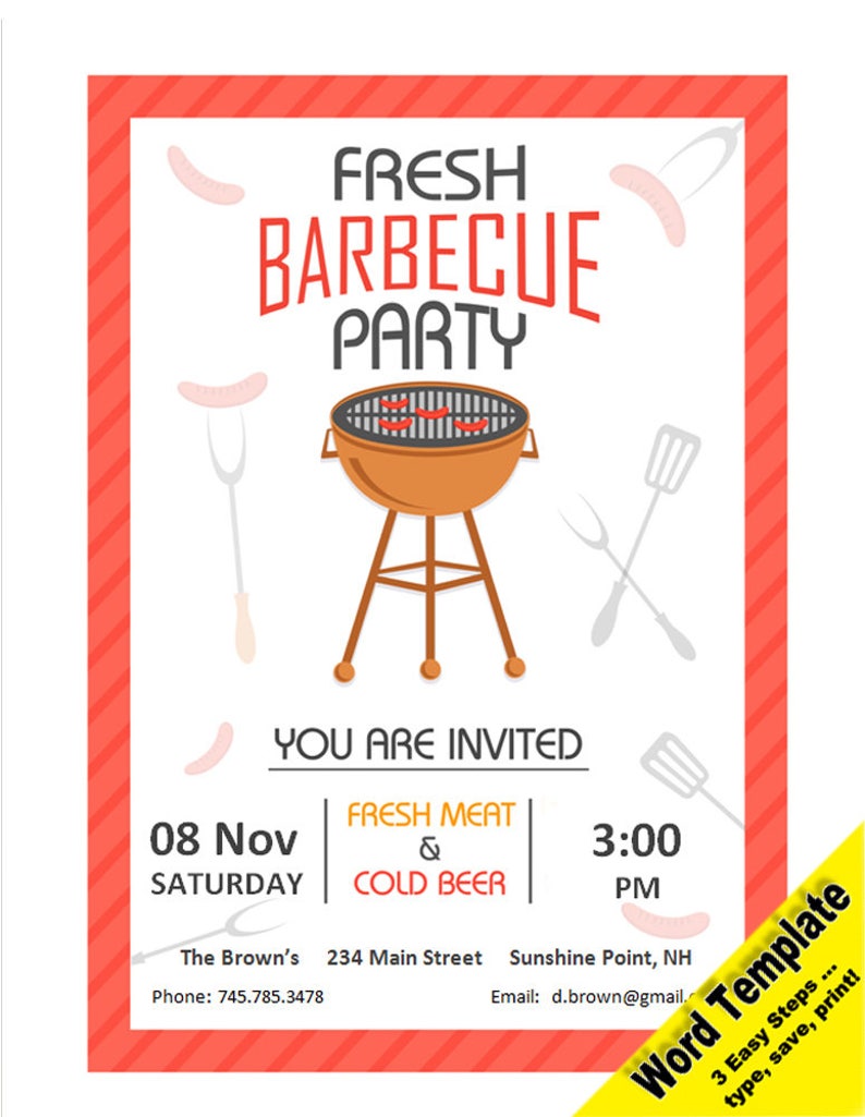 uitnodiging voor feest bewerkbare word sjabloon afdrukbare barbeque word