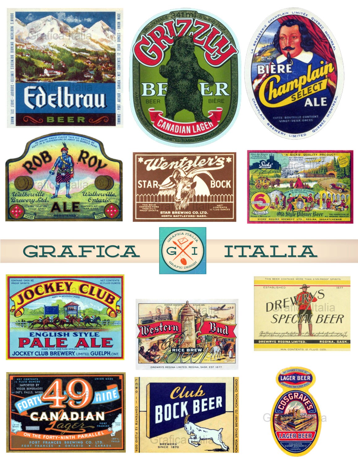 Vintage BEER LABELS Clip Art
