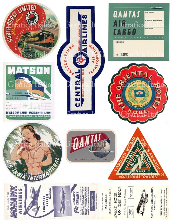 10 travel stickers clipart retro digital printable collage etsy