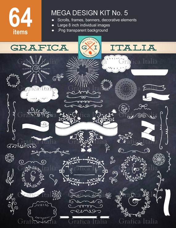 Chalk Doodle Clip Art 64 Item Chalk Doodles Digital Clipart | Etsy