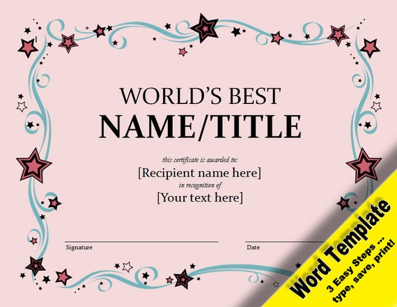 worlds best award editable word template printable etsy diplomas para editar en word