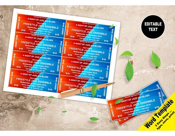 event tickets editable word template printable instant etsy how to make a raffle ticket