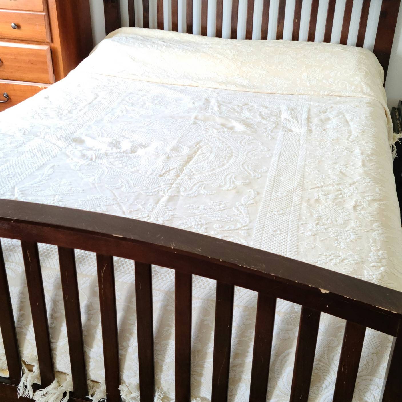 Vintage Bates bedspread Queen Elizabeth fringed reversible Etsy