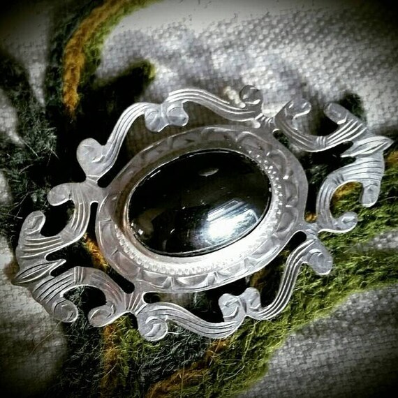 Antique sterling silver and hematite ornate edwar… - image 1