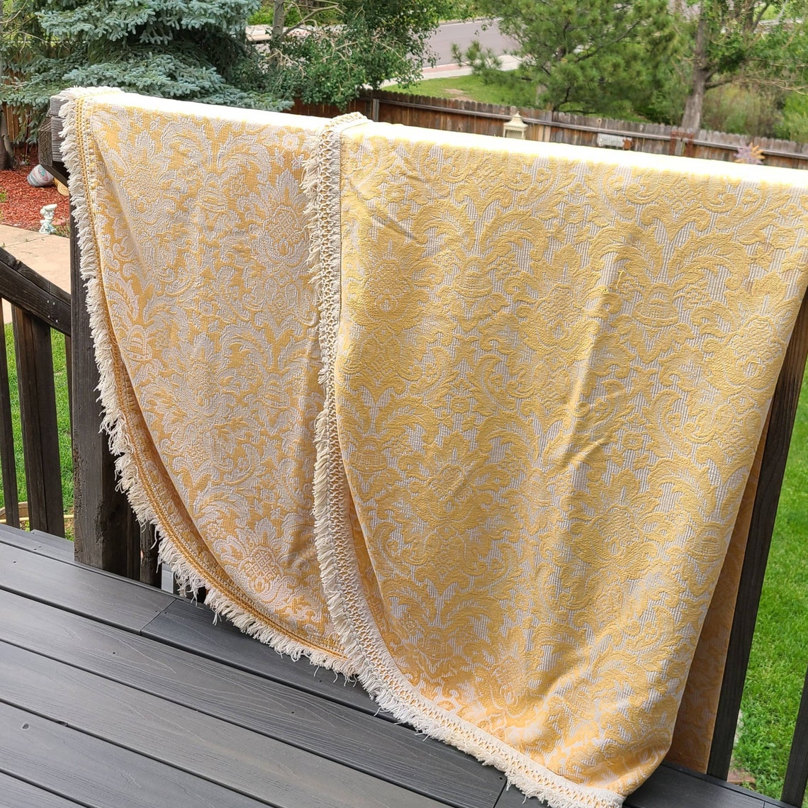 Vintage Bates brocade bedspread fringed gold double size mid Etsy