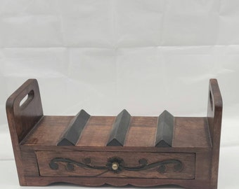 Vintage jewelry box valet storage box carved wood single drawer