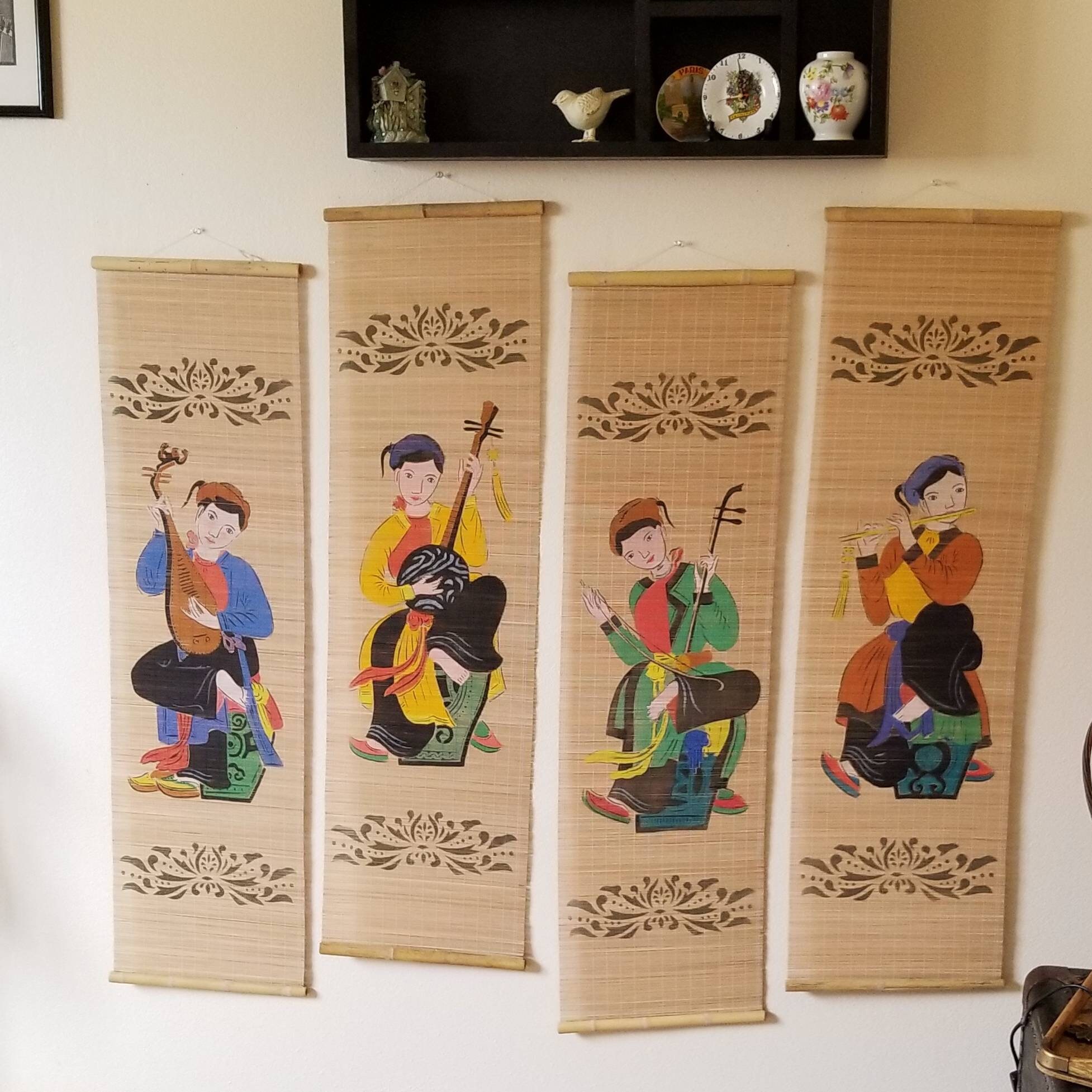 Vintage crewel embroidery asian empress priestess chinoiserie hand made framed