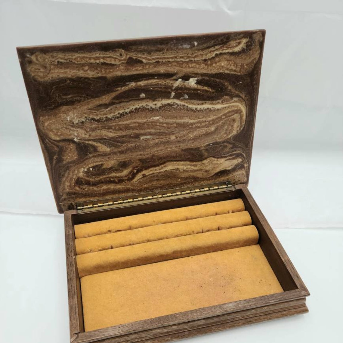 Vintage Dante jewelry box walnut horses carved stone Etsy