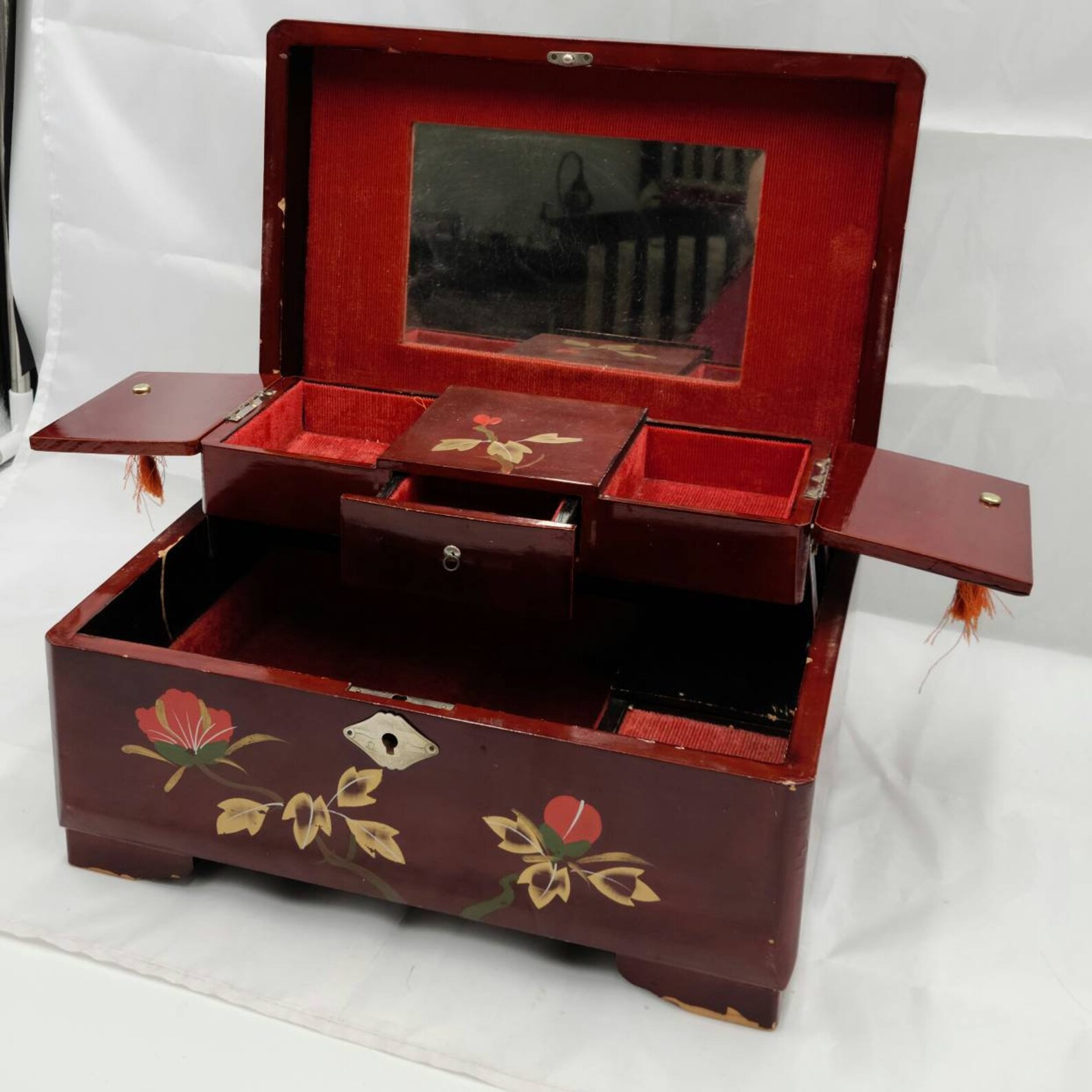 Boîte à bijoux laquée vintage peinte à la main en rouge japon Etsy France