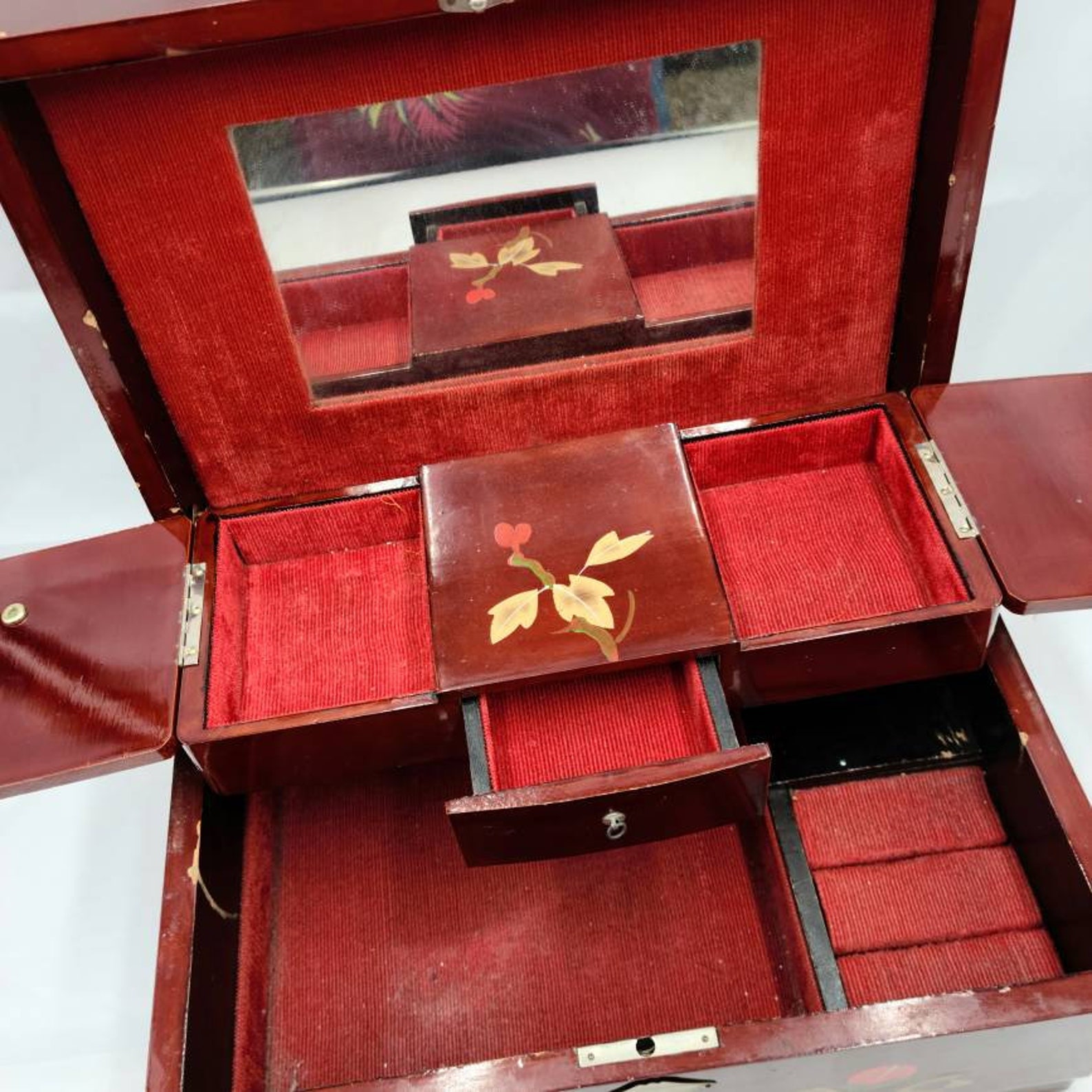 Boîte à bijoux laquée vintage peinte à la main en rouge japon Etsy France