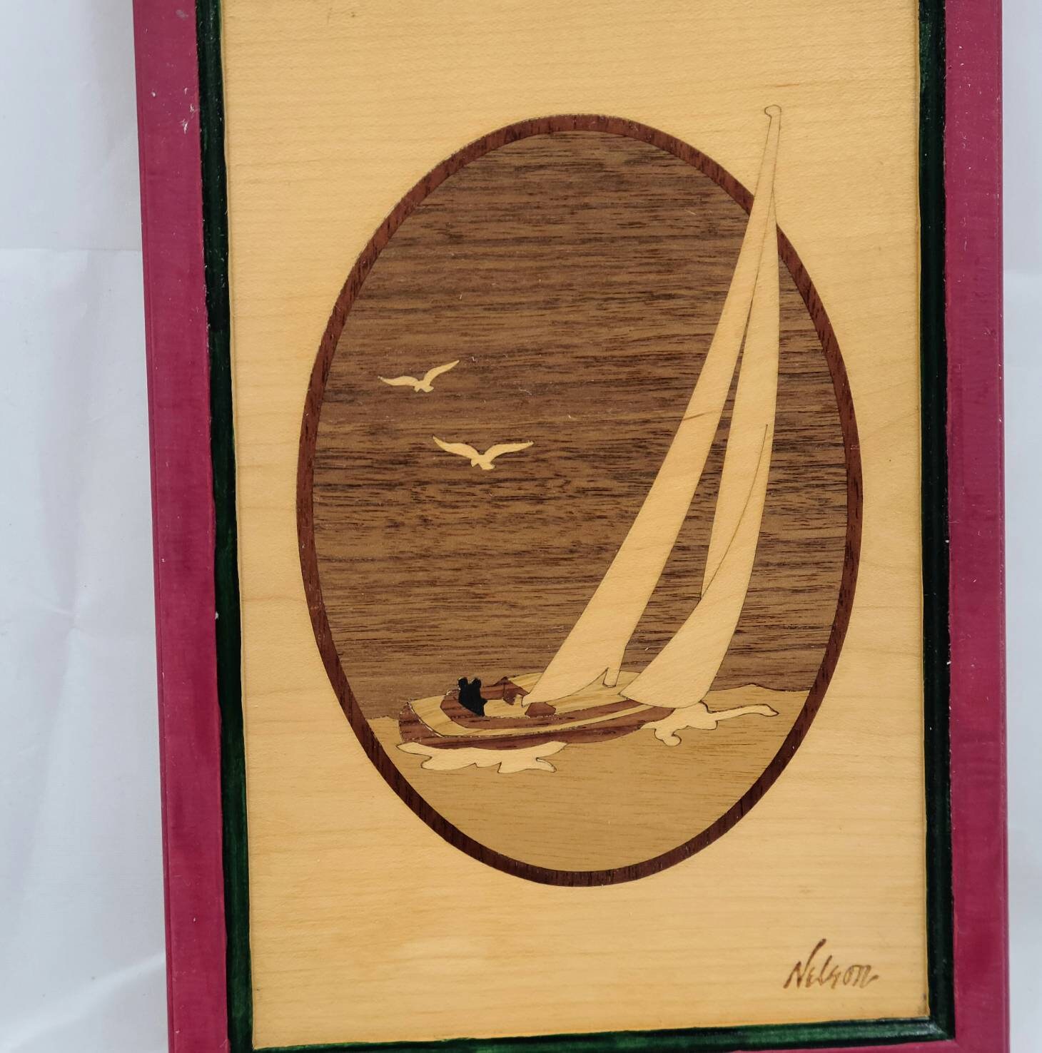 Inlay wood art wall decor nautical beach house sailboat | Etsy