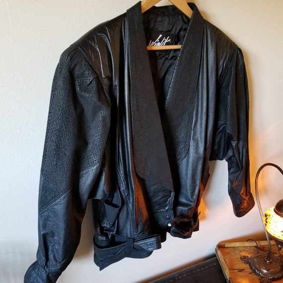 Vintage 80s embossed leather jacket coat moto jack