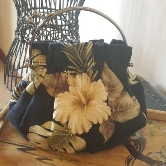 Tropical barkcloth handbag clutch vintage 50s bark