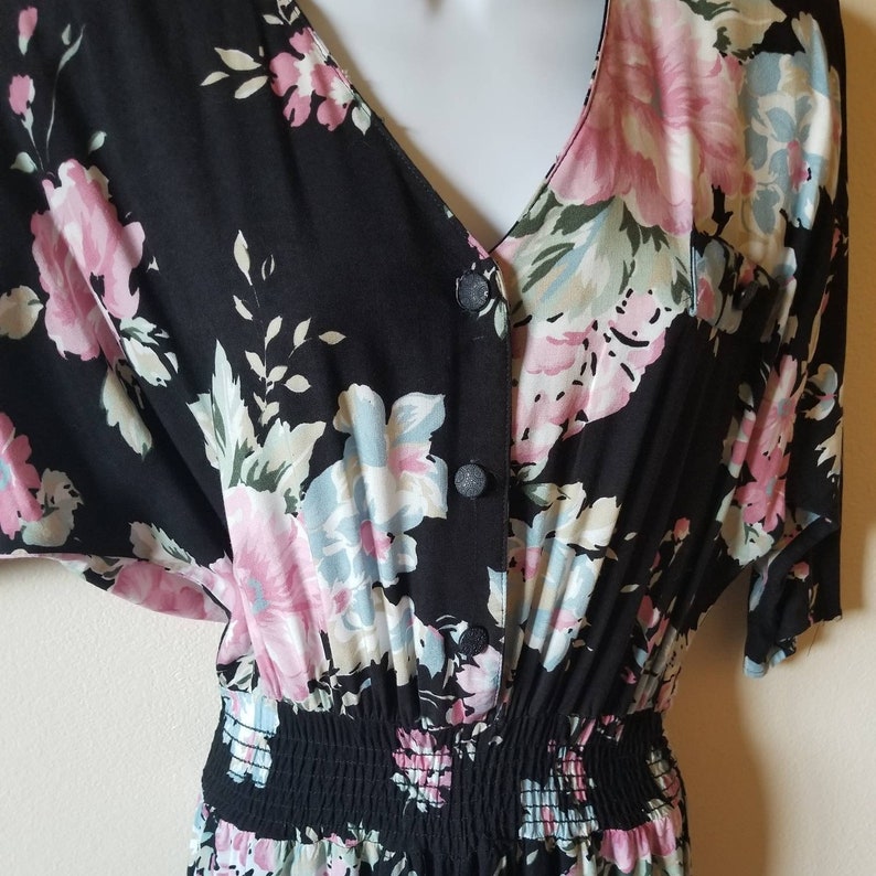 Vintage high waisted floral jumpsuit pantsuit romper capezio cotton jumper elastic waist pants 80s style womens fashion flowers