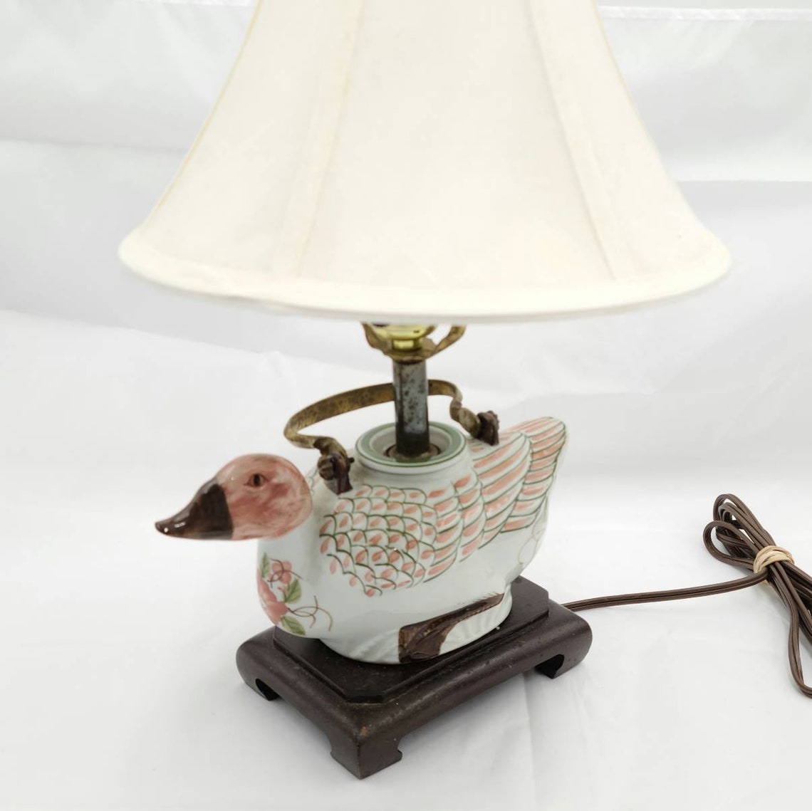 Vintage porcelain teapot lamp duck accent table lamp hand Etsy