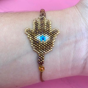 Boho bracelet.Hamsa bracelet. Miyuki bracelet. Bohemian bracelet. Gold bracelet. Brown bracelet.Gold bracelet. Macrame bracelet.